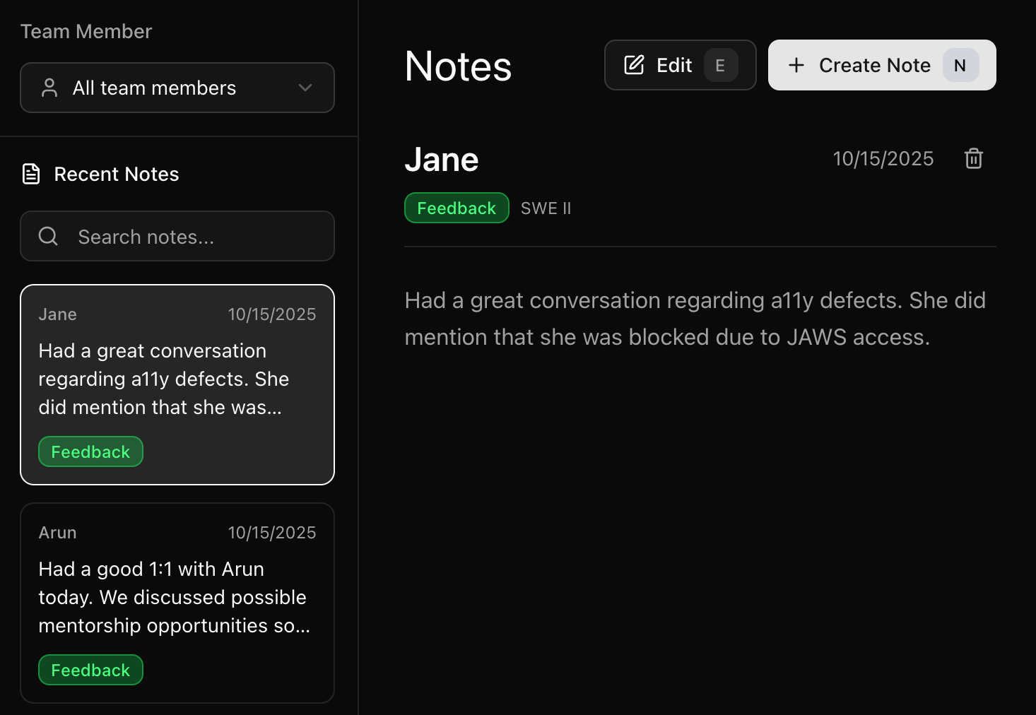 Keep notes organized by team and person